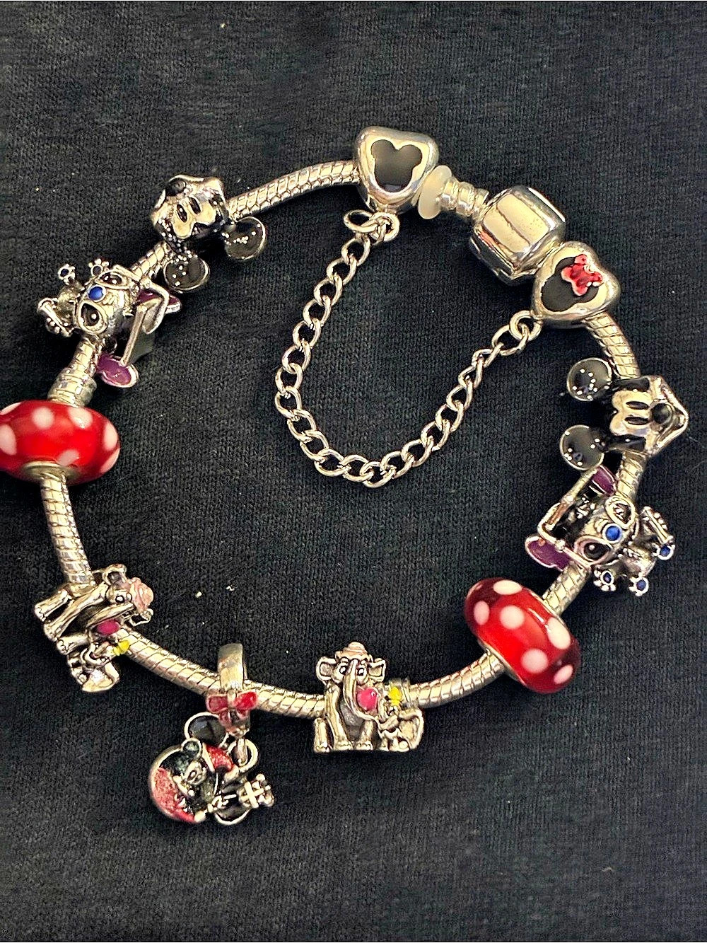 Charm Bracelet in Silver & Red
